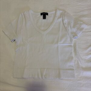 Forever 21 White Ribbed V-Neck Tee
